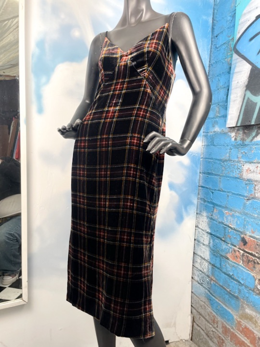 J. Crew velvet plaid midi slip dress